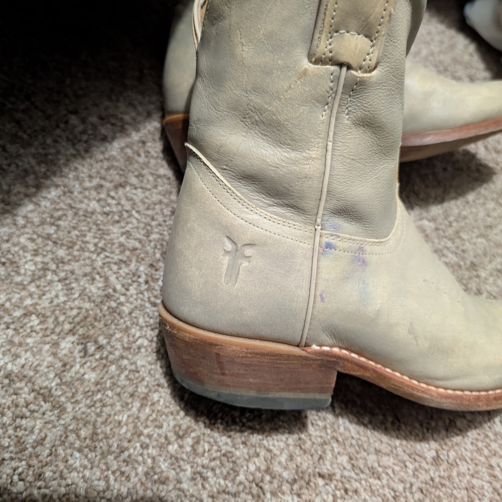 Frye Beige Leather Cowboy Boots